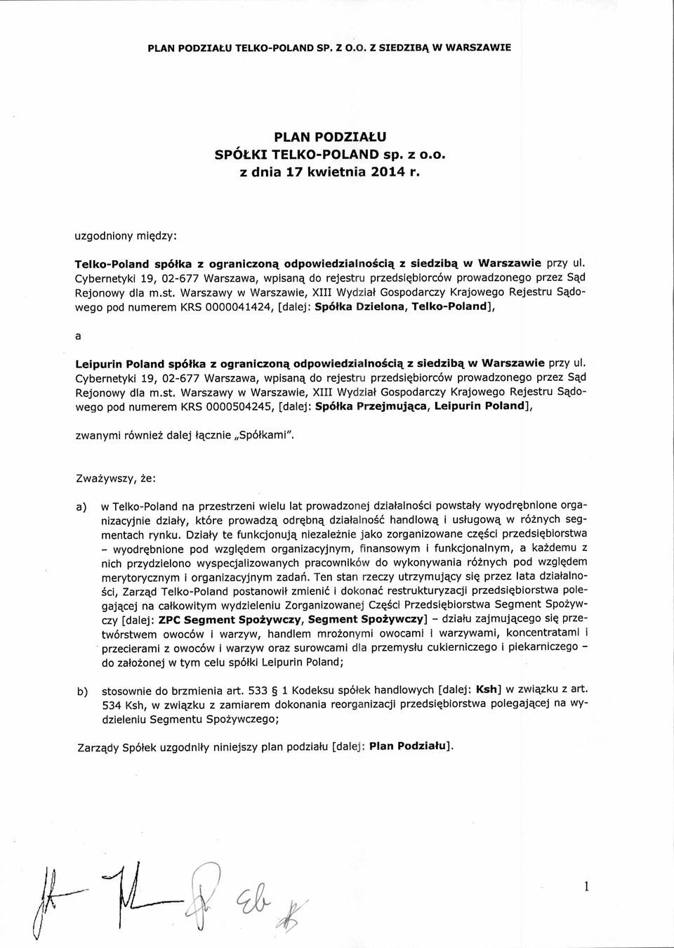 u przedsi ębiorców prowadzonego przez S ąd Rejonowy dla m.st.