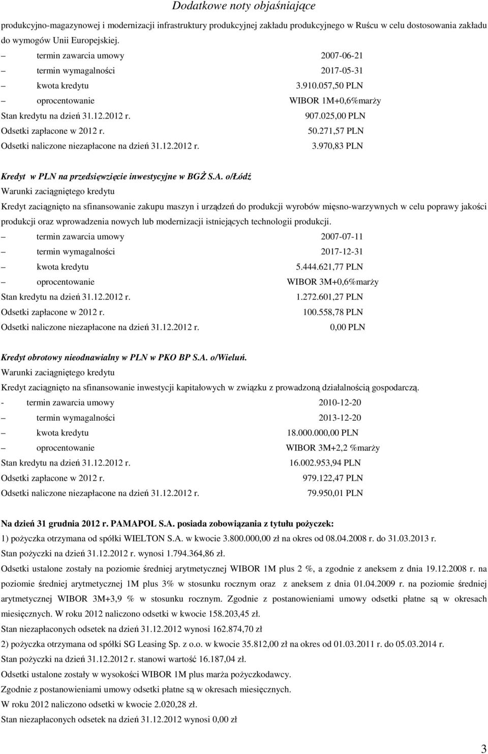 970,83 PLN Kredyt w PLN na przedsięwzięcie inwestycyjne w BGŻ S.A.