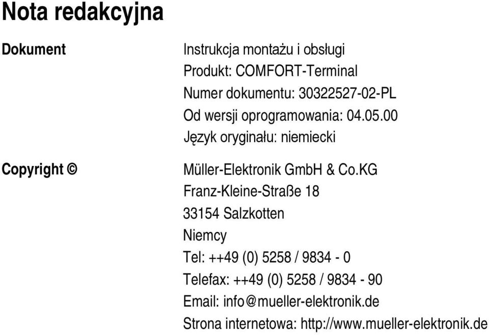 00 Język oryginału: niemiecki Müller-Elektronik GmbH & Co.