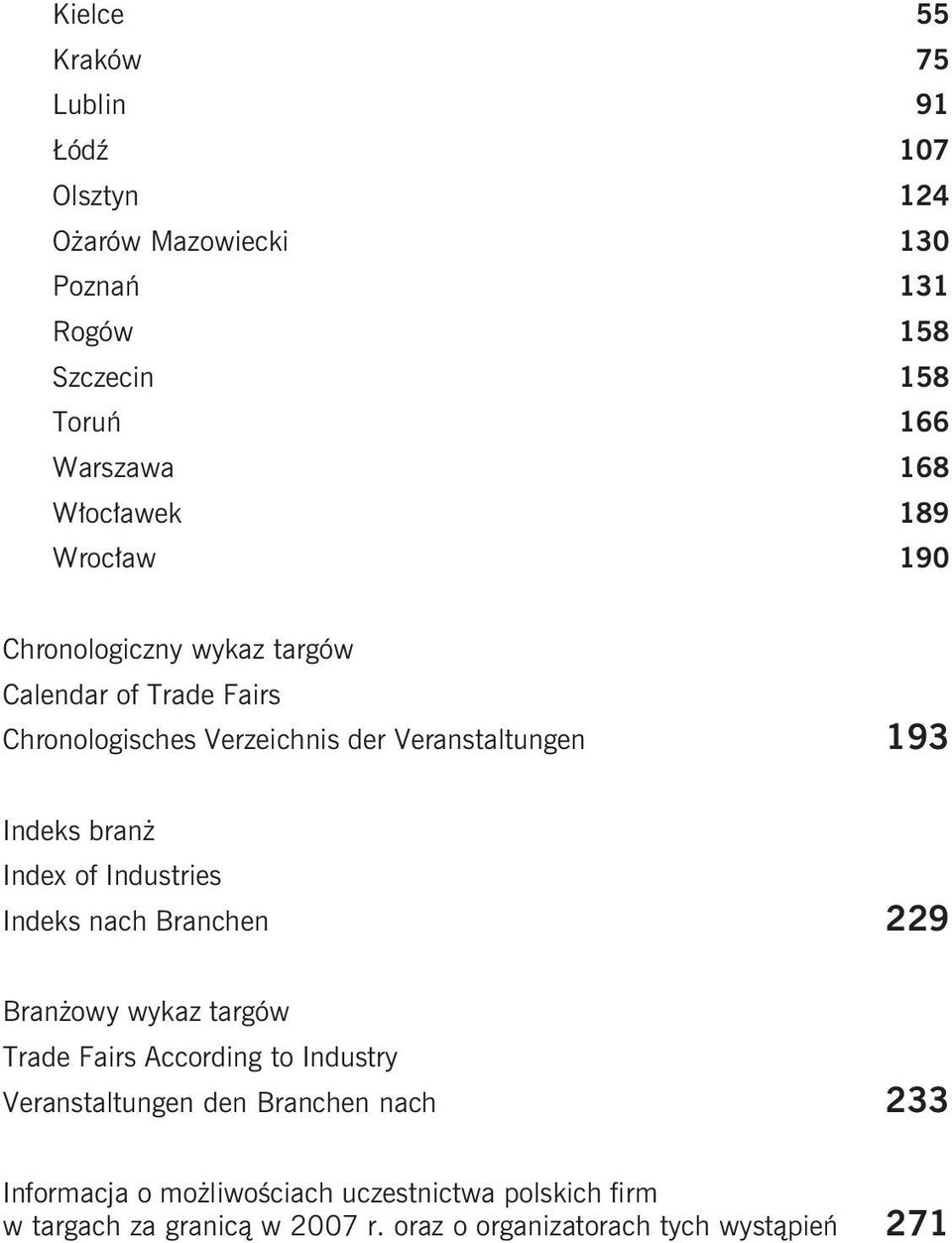 Indeks bran Index of Industries Indeks nach Branchen 229 Bran owy wykaz targów Trade Fairs According to Industry Veranstaltungen den