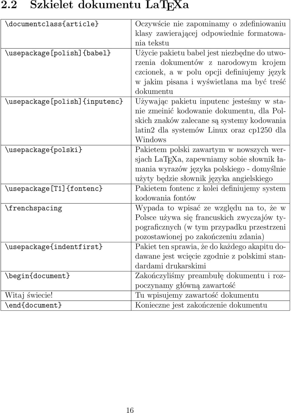 \end{document} Oczywście nie zapominamy o zdefiniowaniu klasy zawierającej odpowiednie formatowania tekstu Użycie pakietu babel jest niezbędne do utworzenia dokumentów z narodowym krojem czcionek, a