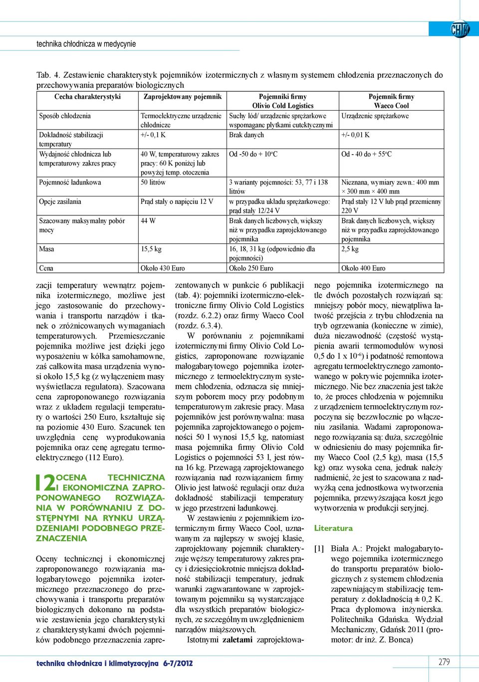 firmy Olivio Cold Logistics Pojemnik firmy Waeco Cool Sposób chłodzenia Termoelektryczne urządzenie Suchy lód/ urządzenie sprężarkowe Urządzenie sprężarkowe chłodnicze wspomagane płytkami
