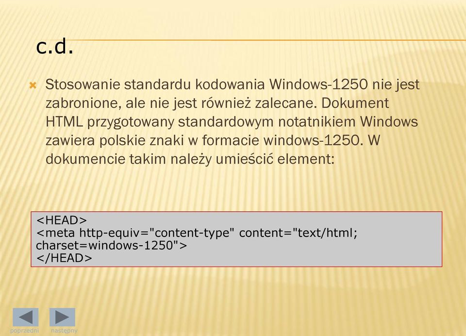 Dokument HTML przygotowany standardowym notatnikiem Windows zawiera polskie znaki w