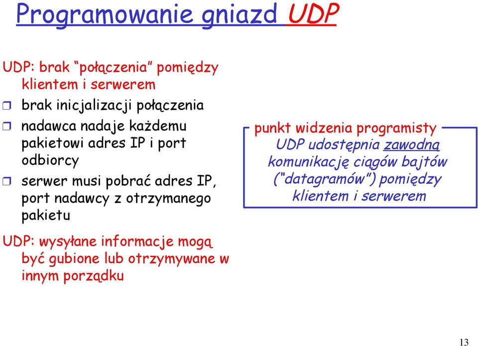 otrzymanego pakietu punkt widzenia programisty UDP udostępnia zawodną komunikację ciągów bajtów (