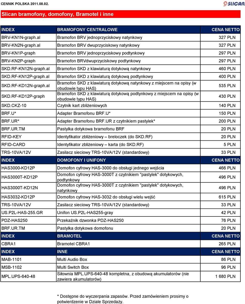 al Bramofon SKD z klawiaturą dotykową natynkowy 460 PLN SKD.RF-KN12P-graph.al Bramofon SKD z klawiaturą dotykową podtynkowy 400 PLN SKD.RF-KD12N-graph.al SKD.