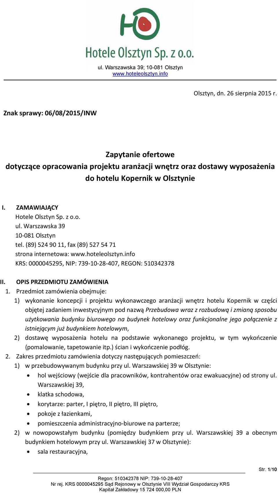 OPIS PRZEDMIOTU ZAMÓWIENIA 1.
