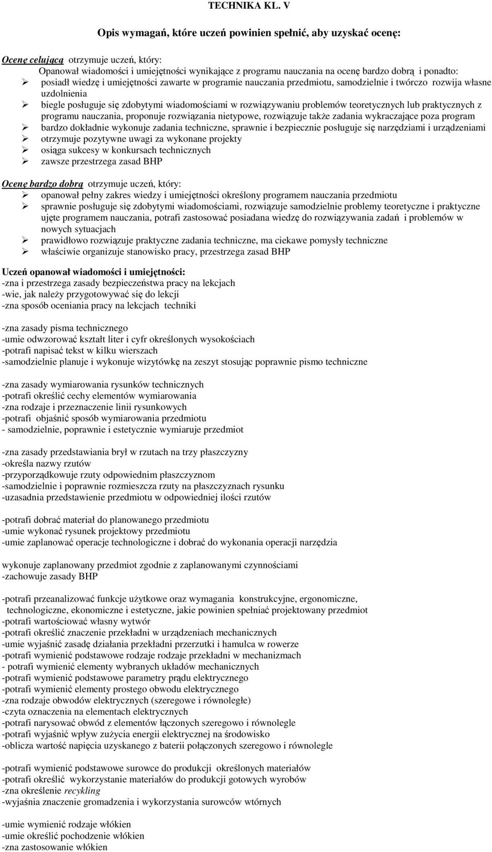 ponadto: posiadł wiedzę i umiejętności zawarte w programie nauczania przedmiotu, samodzielnie i twórczo rozwija własne uzdolnienia biegle posługuje się zdobytymi wiadomościami w rozwiązywaniu