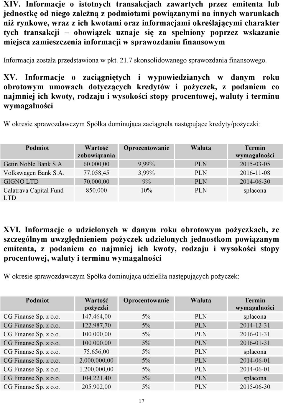 7 skonsolidowanego sprawozdania finansowego. XV.