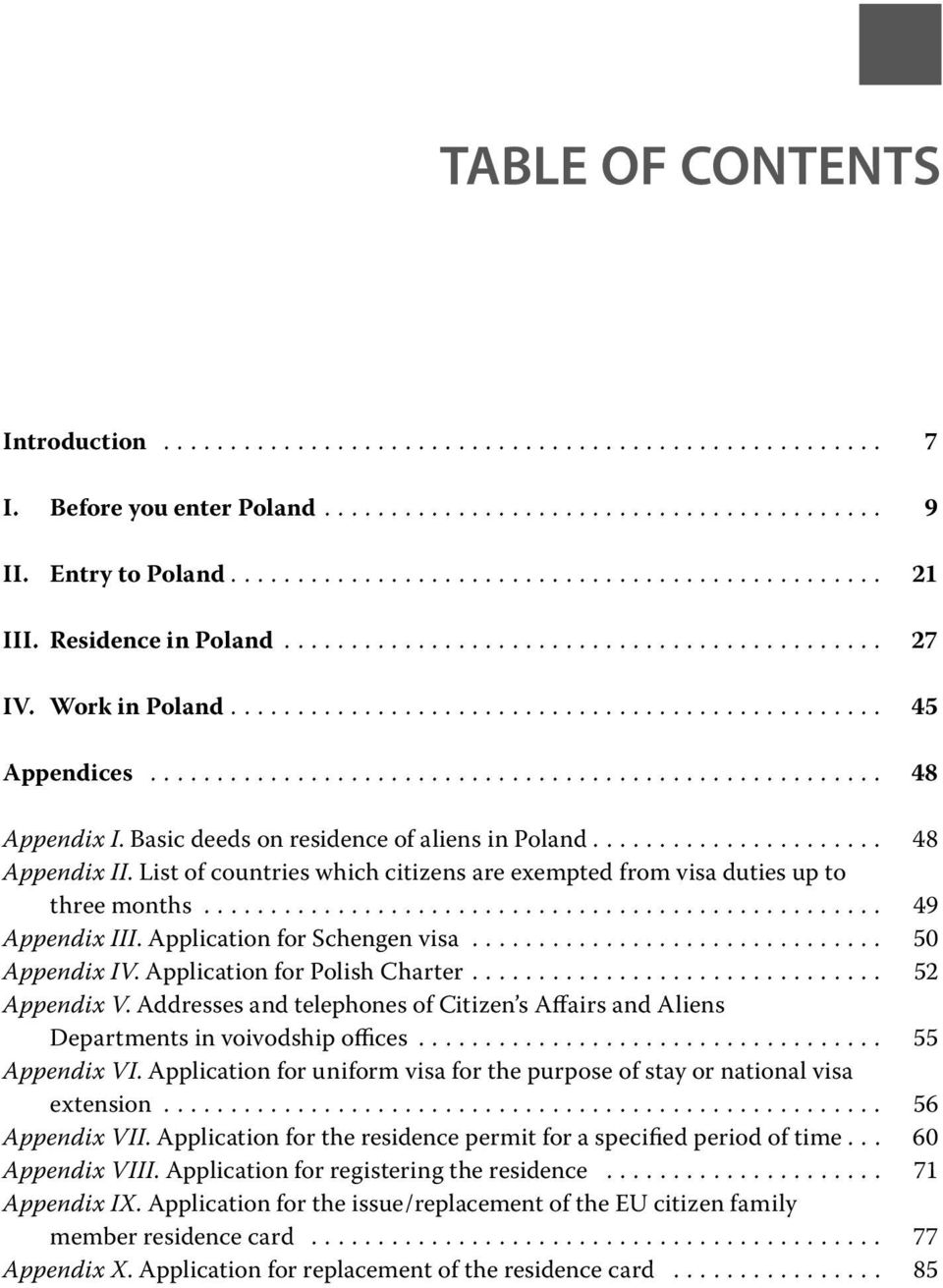 ... 50 Appendix IV. Application for Polish Charter... 52 Appendix V. Addresses and telephones of Citizen s Affairs and Aliens Departments in voivodship offices... 55 Appendix VI.