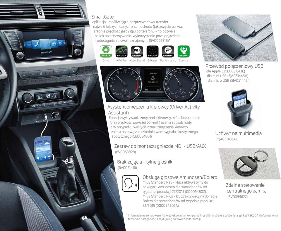 (6V0063218)* Drive MFA Pro MotorSound G-Meter Performance Service Przewód połączeniowy USB dla Apple 5 (5E0051510E) dla mini USB (5JA051446H) dla micro USB (5JA051446J) Asystent zmęczenia kierowcy