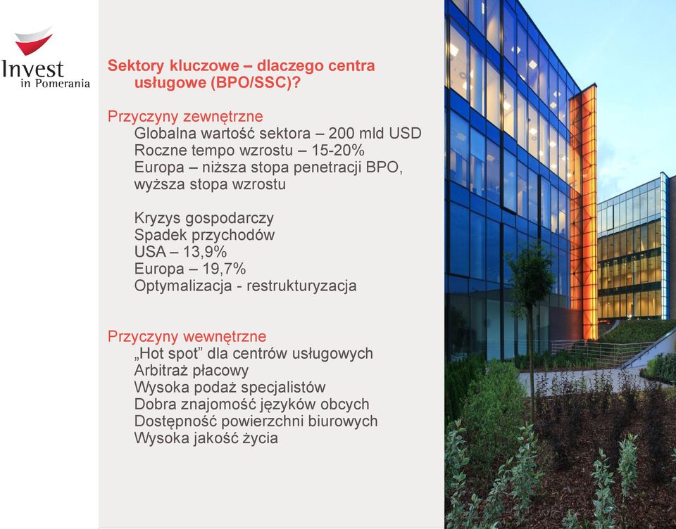 BPO, wyższa stopa wzrostu Kryzys gospodarczy Spadek przychodów USA 13,9% Europa 19,7% Optymalizacja -