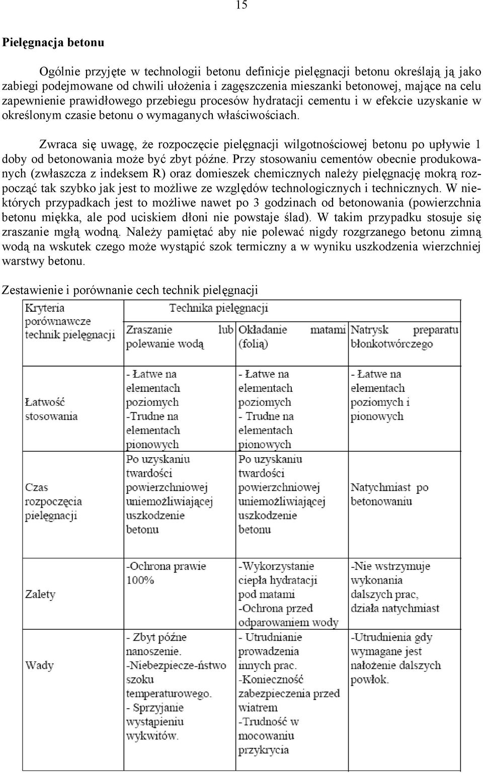 Zwraca się uwagę, że rozpoczęcie pielęgnacji wilgotnościowej betonu po upływie 1 doby od betonowania może być zbyt późne.