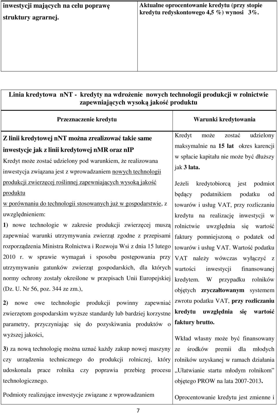 inwestycje jak z linii kredytowej nmr oraz nip Kredyt może zostać udzielony pod warunkiem, że realizowana inwestycja związana jest z wprowadzaniem nowych technologii produkcji zwierzęcej roślinnej