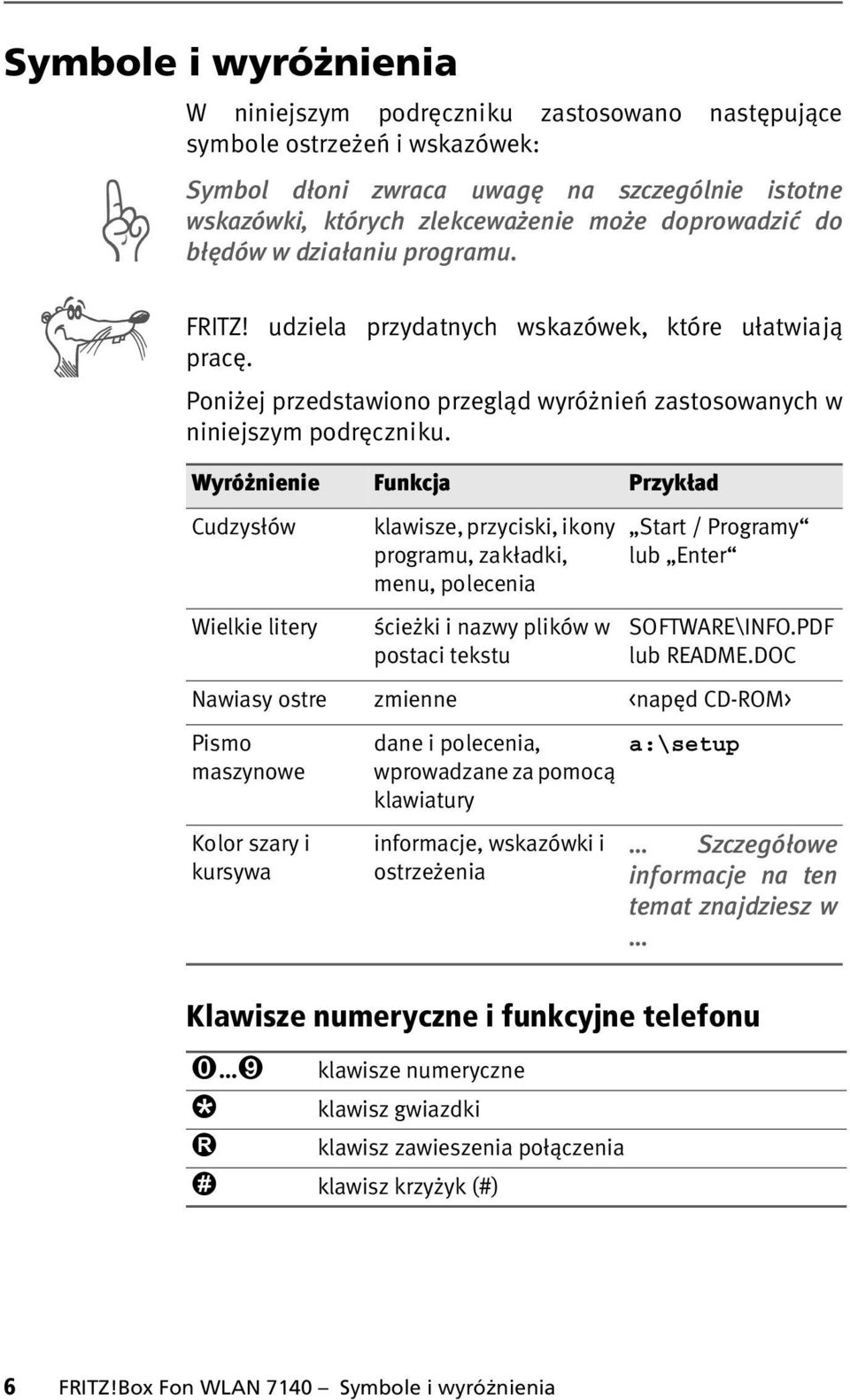 Wyróżnienie Funkcja Przykład Cudzysłów Wielkie litery klawisze, przyciski, ikony programu, zakładki, menu, polecenia ścieżki i nazwy plików w postaci tekstu Start / Programy lub Enter SOFTWARE\INFO.