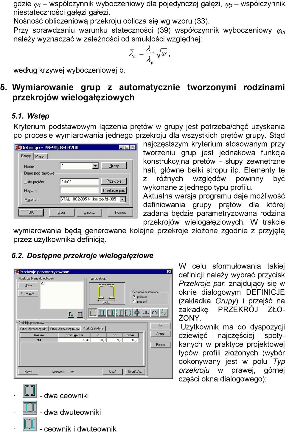 Wymiarowanie grup z automatycznie tworzonymi rodzinami przekrojów wielogałęziowych 5.1.