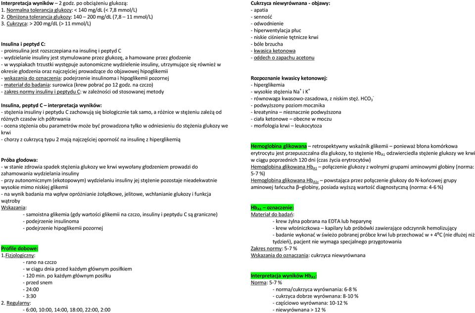 wyspiakach trzustki występuje autonomiczne wydzielenie insuliny, utrzymujące się również w okresie głodzenia oraz najczęściej prowadzące do objawowej hipoglikemii - wskazania do oznaczenia: