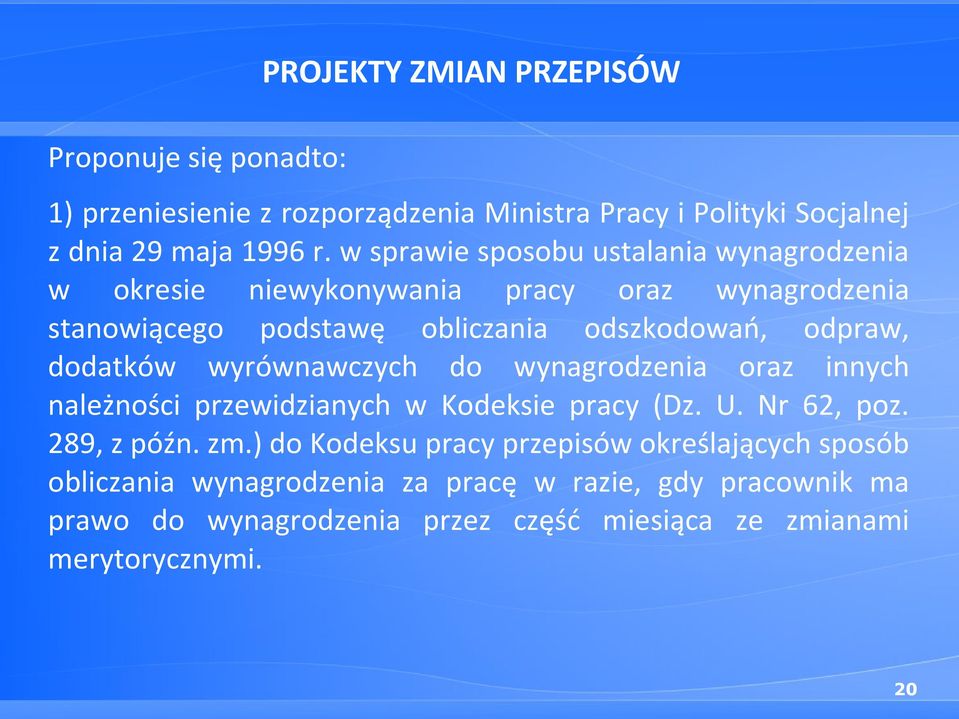 dodatków wyrównawczych do wynagrodzenia oraz innych należności przewidzianych w Kodeksie pracy (Dz. U. Nr 62, poz. 289, z późn. zm.