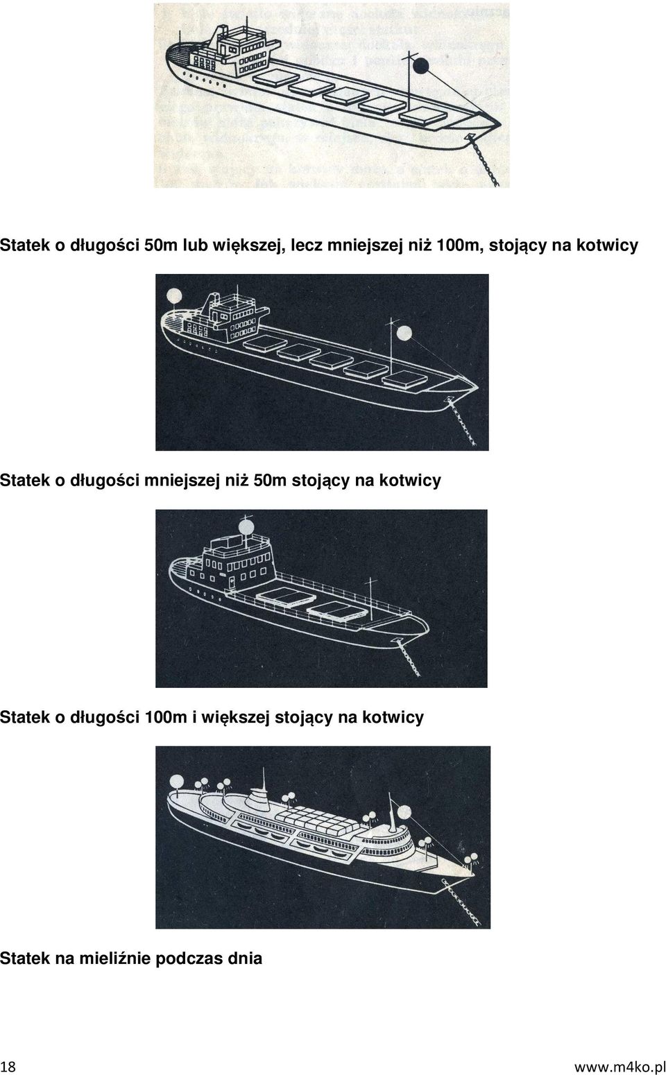 50m stojący na kotwicy Statek o długości 100m i większej