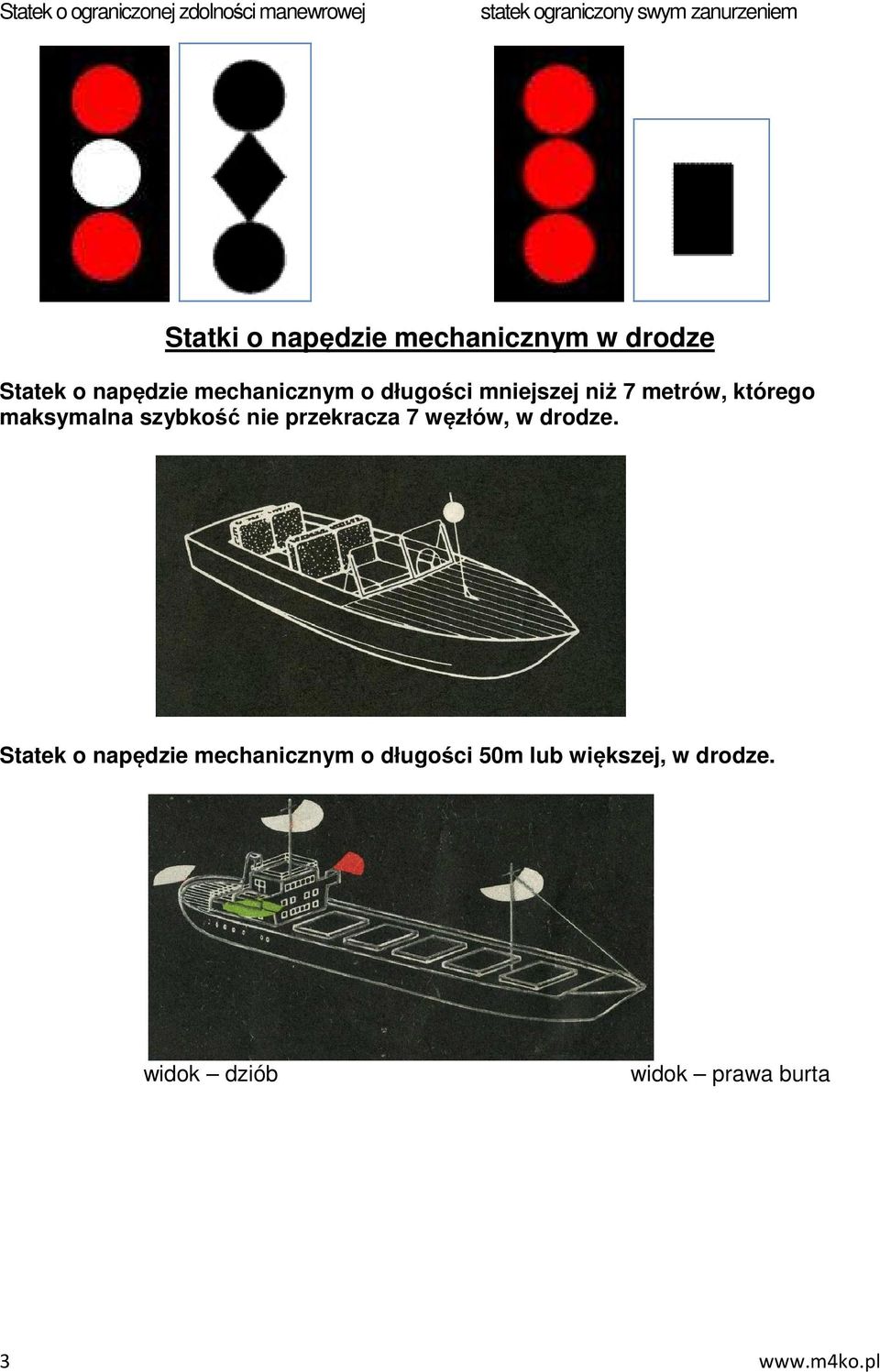 metrów, którego maksymalna szybkość nie przekracza 7 węzłów, w drodze.
