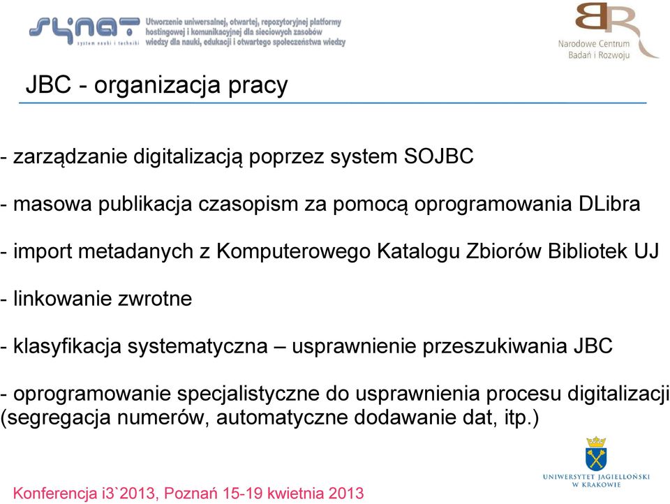 Bibliotek UJ - linkowanie zwrotne - klasyfikacja systematyczna usprawnienie przeszukiwania JBC -