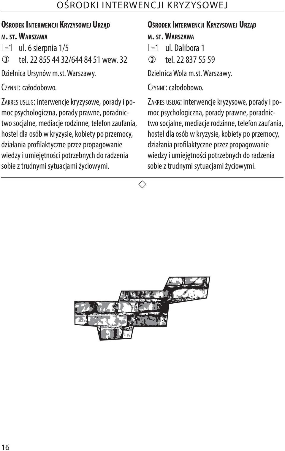 działania profilaktyczne przez propagowanie wiedzy i umiejętności potrzebnych do radzenia sobie z trudnymi sytuacjami życiowymi. Ośrodek Interwencji Kryzysowej Urząd m. st. Warszawa + ul.