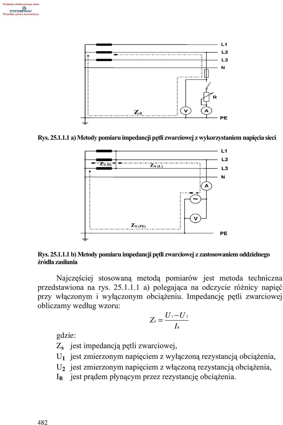 1 b) Metody pomiaru impedancji pętli zwarciowej z zastosowaniem oddzielnego źródła zasilania Najczęściej stosowaną metodą pomiarów jest metoda techniczna przedstawiona