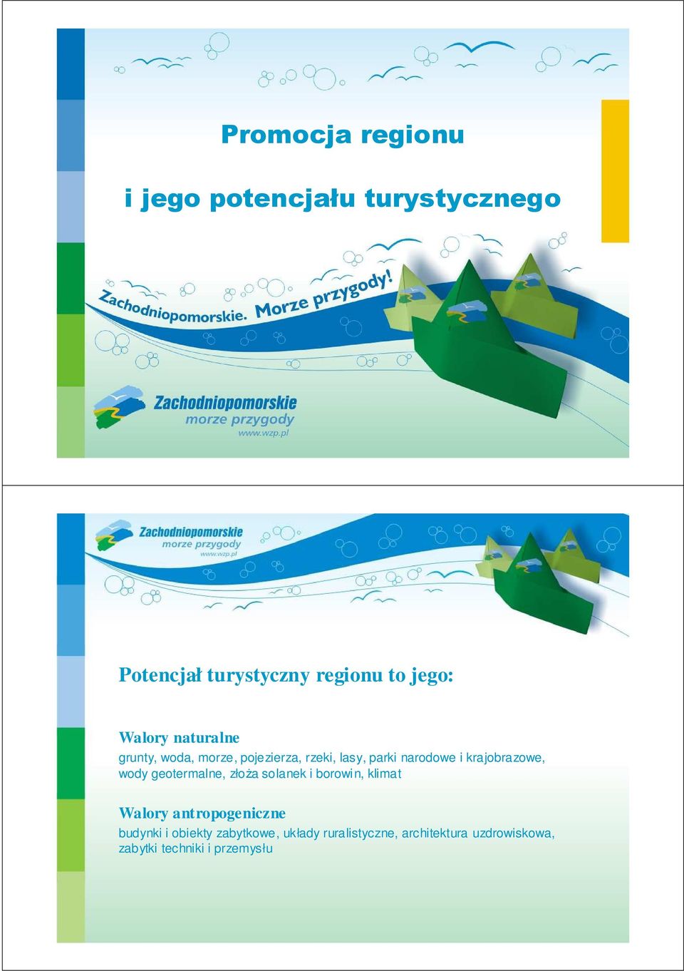 krajobrazowe, wody geotermalne, złoża solanek i borowin, klimat Walory antropogeniczne