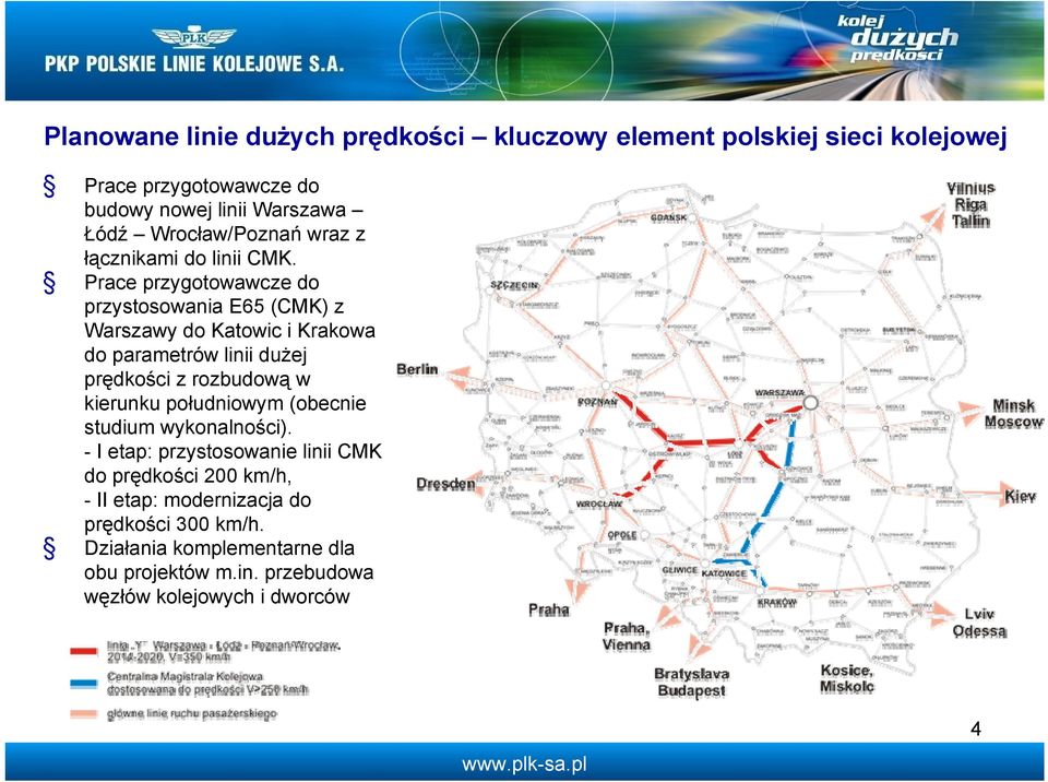 Prace przygotowawcze do przystosowania E65 (CMK) z Warszawy do Katowic i Krakowa do parametrów linii dużej prędkości z rozbudową w kierunku