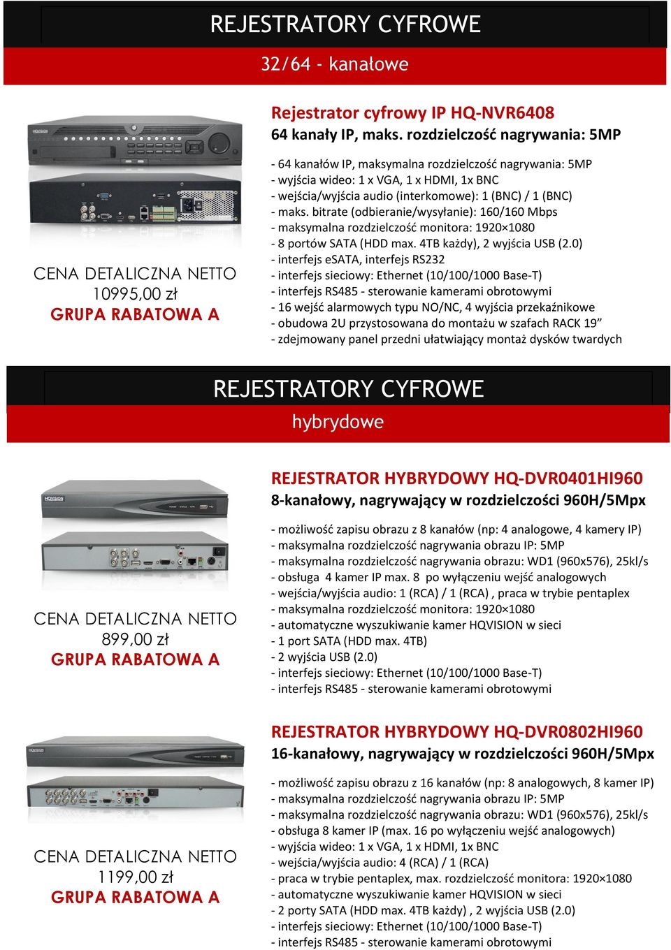 bitrate (odbieranie/wysyłanie): 160/160 Mbps - 8 portów SATA (HDD max. 4TB każdy), 2 wyjścia USB (2.