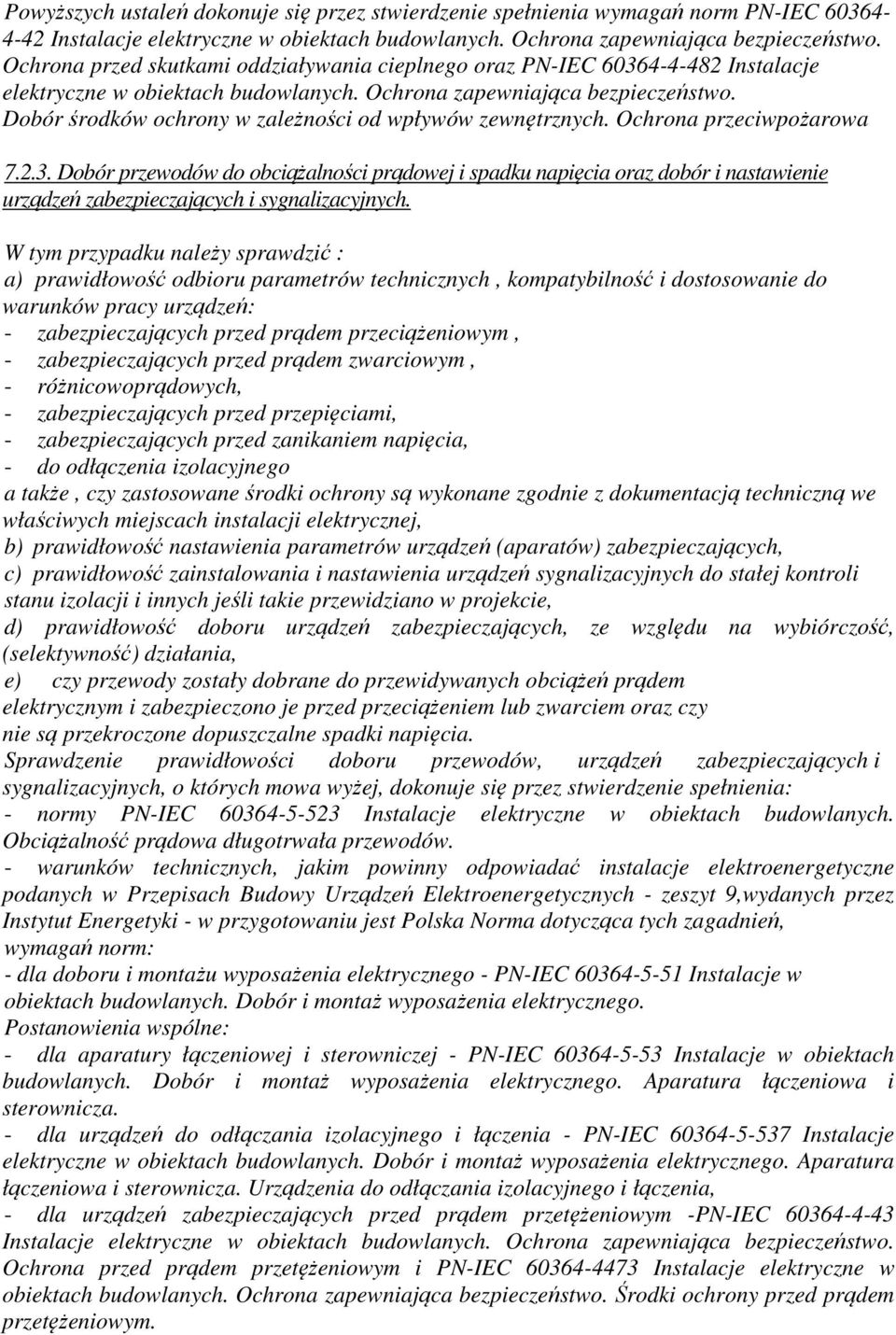 Dobór środków ochrony w zależności od wpływów zewnętrznych. Ochrona przeciwpożarowa 7.2.3.