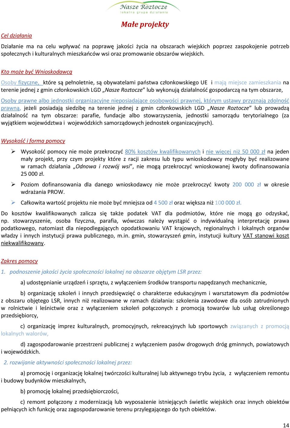 Kto może być Wnioskodawcą Osoby fizyczne, które są pełnoletnie, są obywatelami państwa członkowskiego UE i mają miejsce zamieszkania na terenie jednej z gmin członkowskich LGD Nasze Roztocze lub