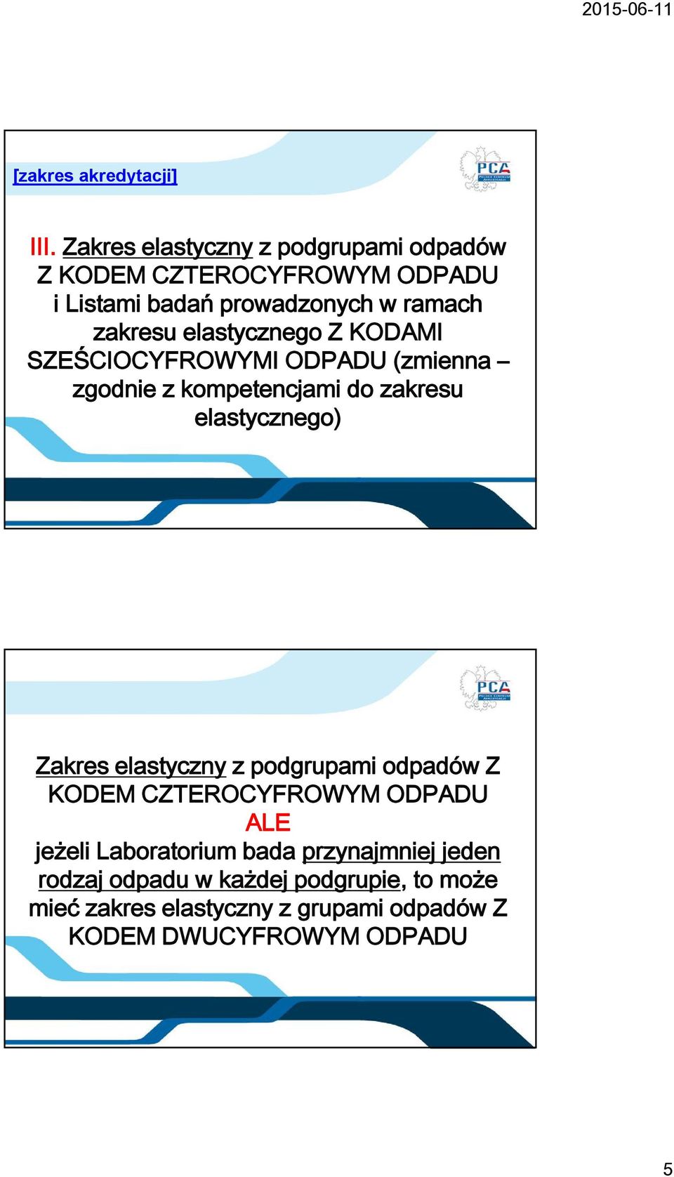 Zakres elastyczny z podgrupami odpadów Z KODEM CZTEROCYFROWYM ODPADU ALE jeżeli Laboratorium bada przynajmniej