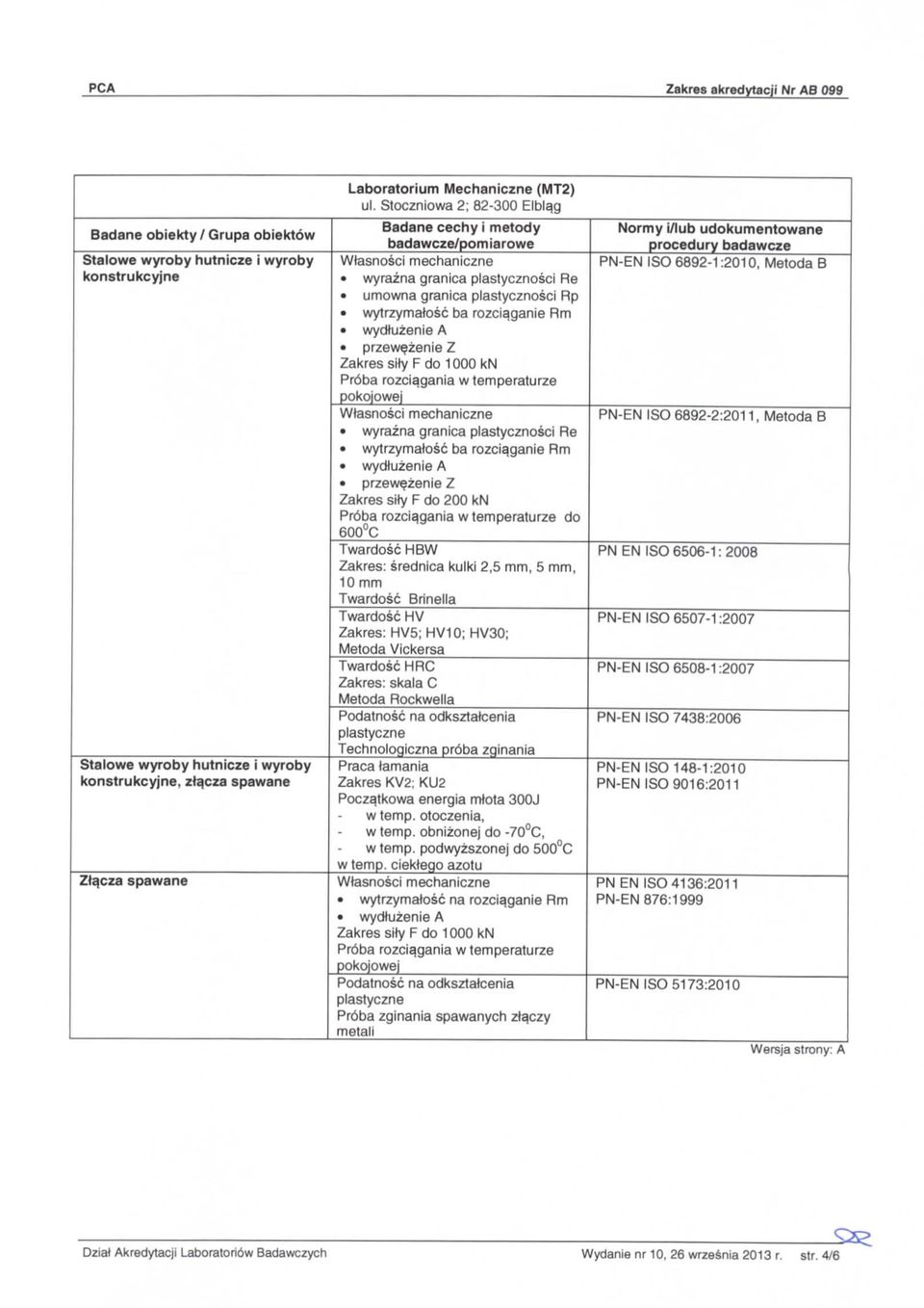 Zakres sity F do 1000kN Pr6ba rozciagania w temperaturze pokojowej Wtasnosci mechaniczne wyrazna granica plastycznosci Re wytrzymatosc ba rozciaganie Rm wydtuzenie A przewezenie Z Zakres sity F do