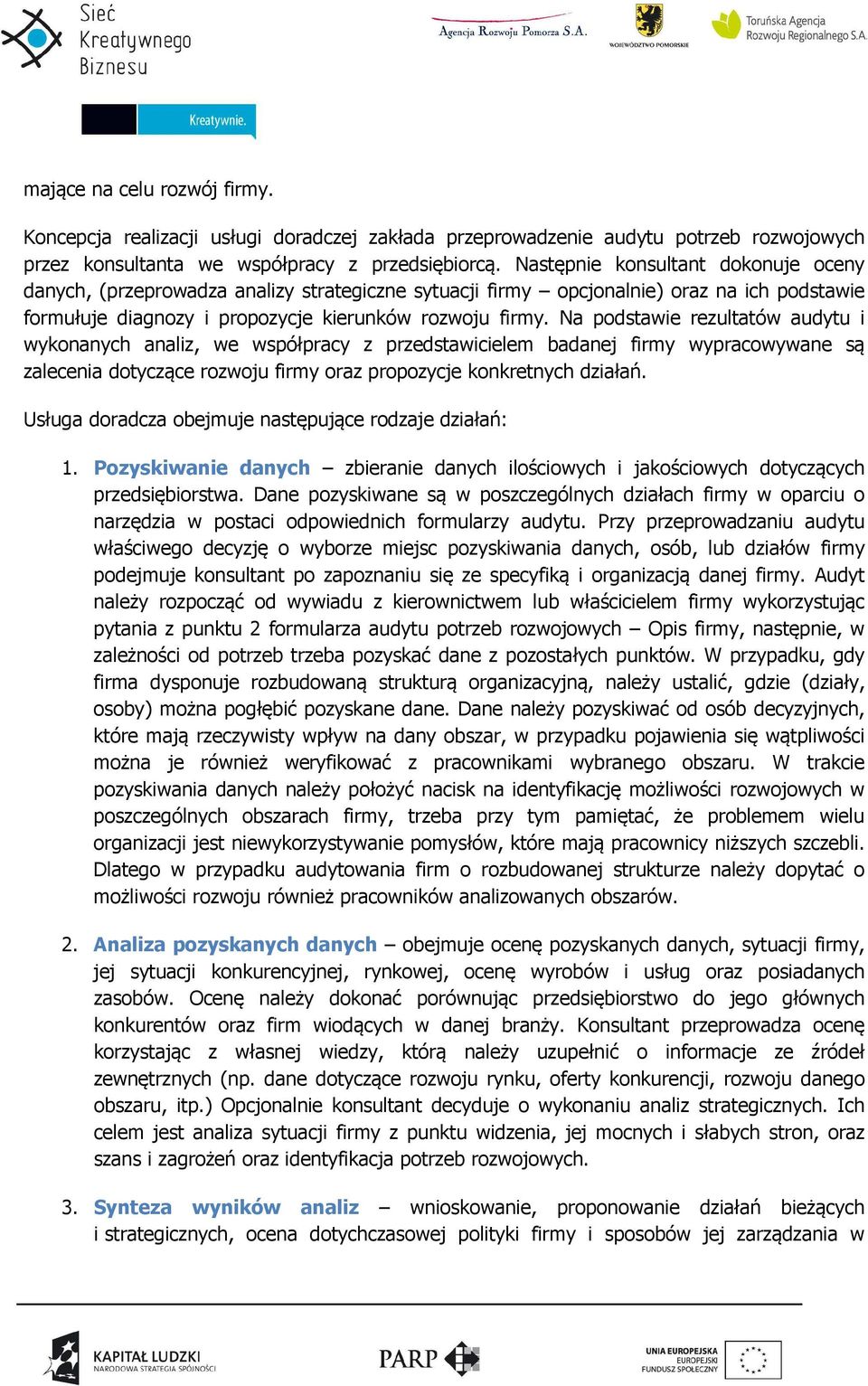 Na podstawie rezultatów audytu i wykonanych analiz, we współpracy z przedstawicielem badanej firmy wypracowywane są zalecenia dotyczące rozwoju firmy oraz propozycje konkretnych działań.