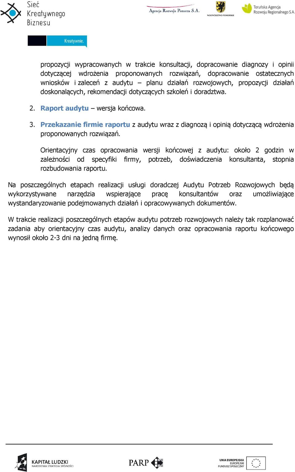 Przekazanie firmie raportu z audytu wraz z diagnozą i opinią dotyczącą wdrożenia proponowanych rozwiązań.
