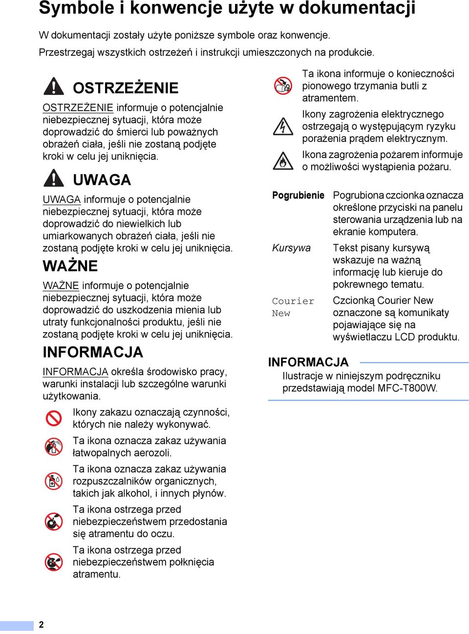 UWAGA UWAGA informuje o potencjalnie niebezpiecznej sytuacji, która może doprowadzić do niewielkich lub umiarkowanych obrażeń ciała, jeśli nie zostaną podjęte kroki w celu jej uniknięcia.