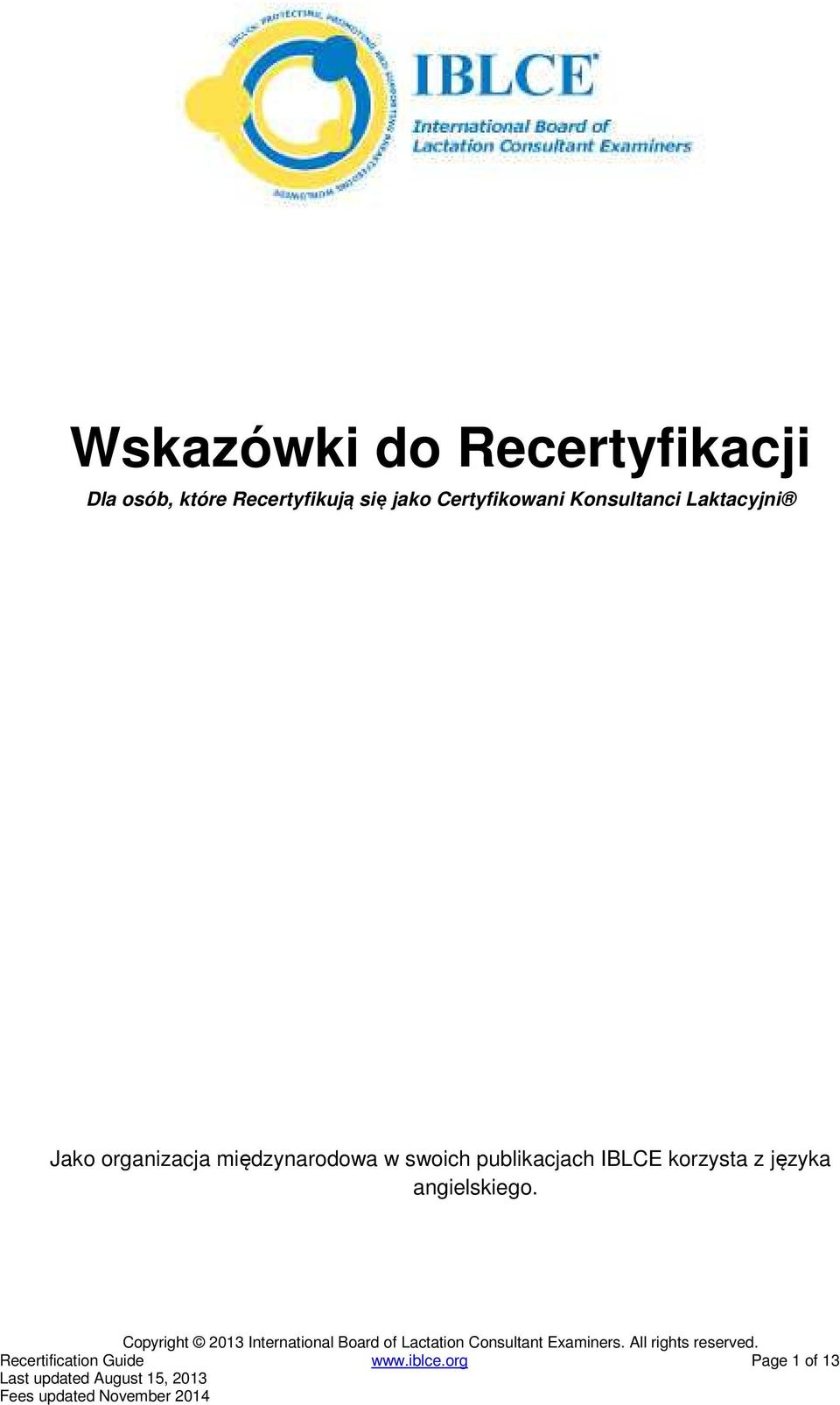 organizacja międzynarodowa w swoich publikacjach IBLCE