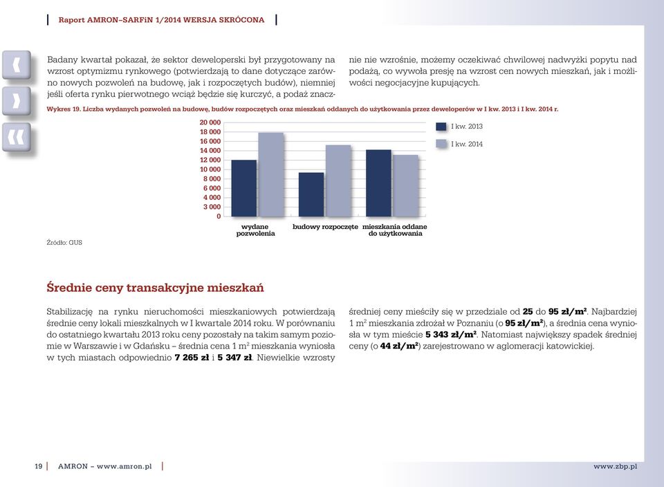 możliwości negocjacyjne kupujących. Wykres 19. Liczba wydanych pozwoleń na budowę, budów rozpoczętych oraz mieszkań oddanych do użytkowania przez deweloperów w 213 i 214 r.