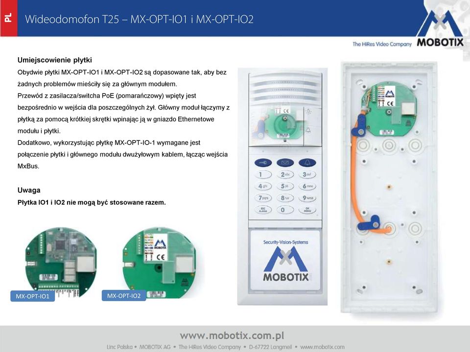 Główny moduł łączymy z płytką za pomocą krótkiej skrętki wpinając ją w gniazdo Ethernetowe modułu i płytki.