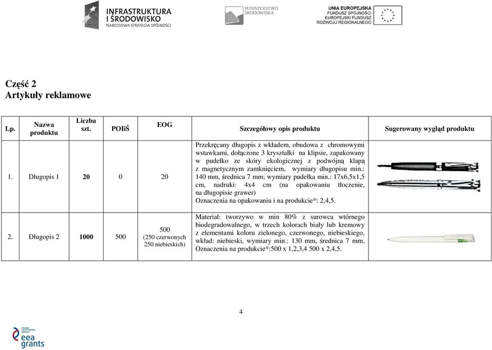 klapą z magnetycznym zamknięciem, wymiary długopisu min.: 140 mm, średnica 7 mm; wymiary pudełka min.