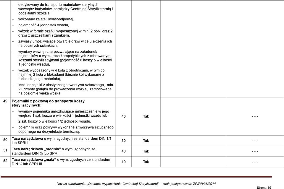 2 półki oraz 2 drzwi z uszczelkami i zamkiem, zawiasy umożliwiające otwarcie drzwi w celu złożenia ich na bocznych ściankach, wymiary wewnętrzne pozwalające na załadunek pojemników o wymiarach