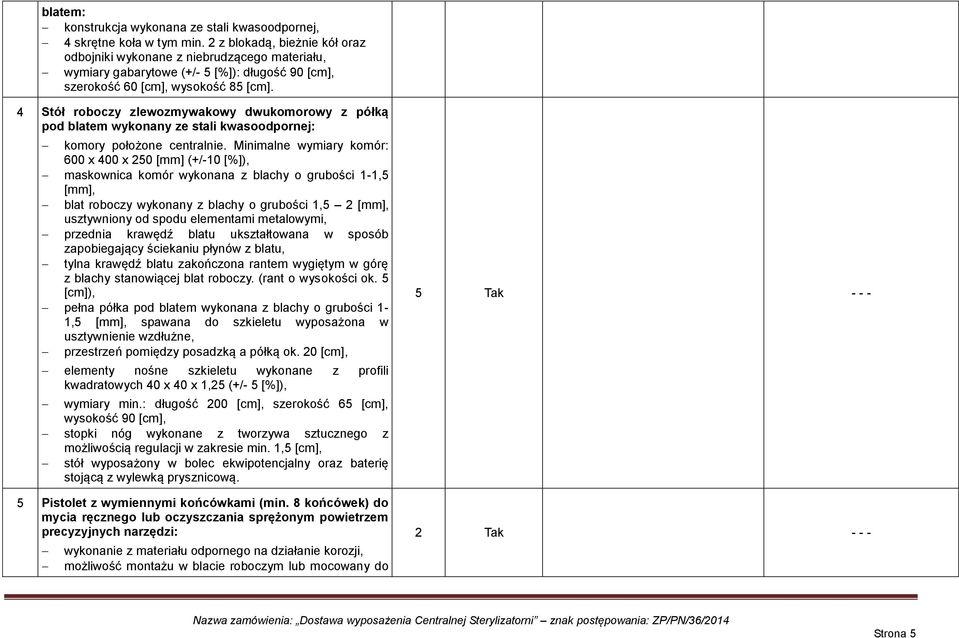 4 Stół roboczy zlewozmywakowy dwukomorowy z półką pod blatem wykonany ze stali kwasoodpornej: komory położone centralnie.