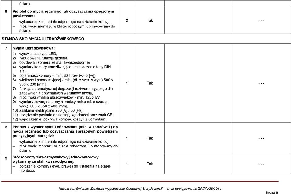 umożliwiające umieszczenie tacy DIN 1/1, 5) pojemność komory min. 30 litrów (+/- 5 [%]), 6) wielkość komory myjącej - min. (dł. x szer. x wys.