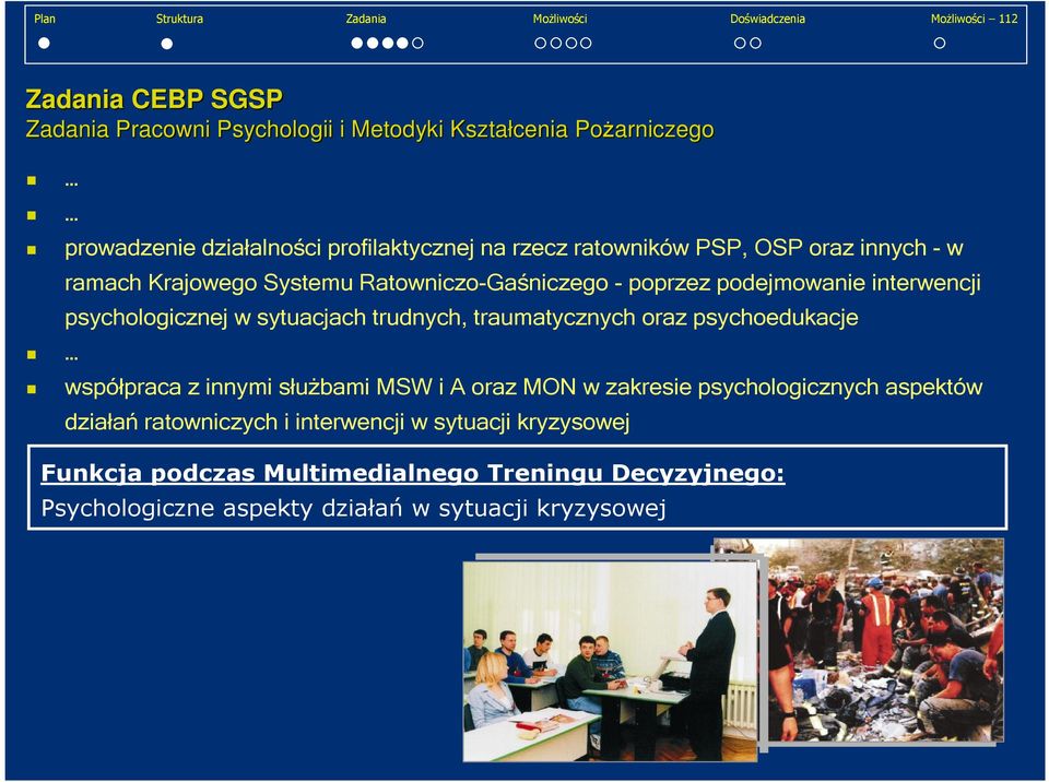 sytuacjach trudnych, traumatycznych oraz psychoedukacje współpraca z innymi służbami MSW i A oraz MON w zakresie psychologicznych aspektów