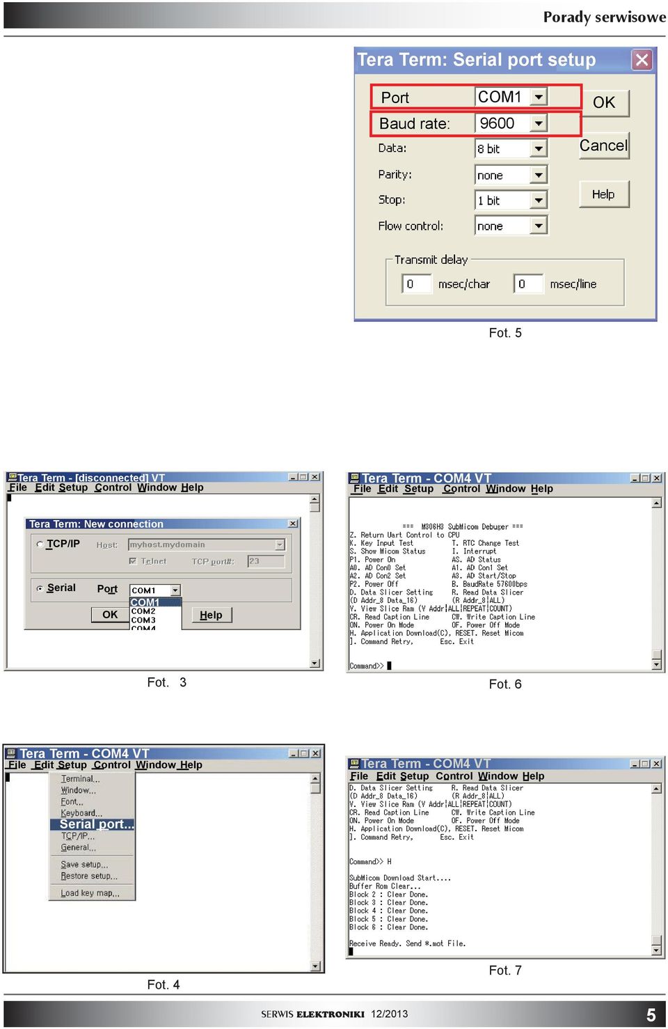 Control Window Help Tera Term: New connection TCP/IP Serial Port OK COM1 Help Fot.