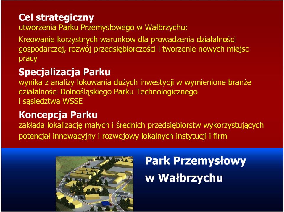 inwestycji w wymienione branŝe działalności Dolnośląskiego Parku Technologicznego i sąsiedztwa WSSE Koncepcja Parku zakłada