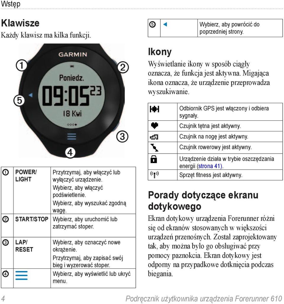 Wybierz, aby wyświetlić lub ukryć menu. ➎ Wybierz, aby powrócić do poprzedniej strony. Ikony Wyświetlanie ikony w sposób ciągły oznacza, że funkcja jest aktywna.