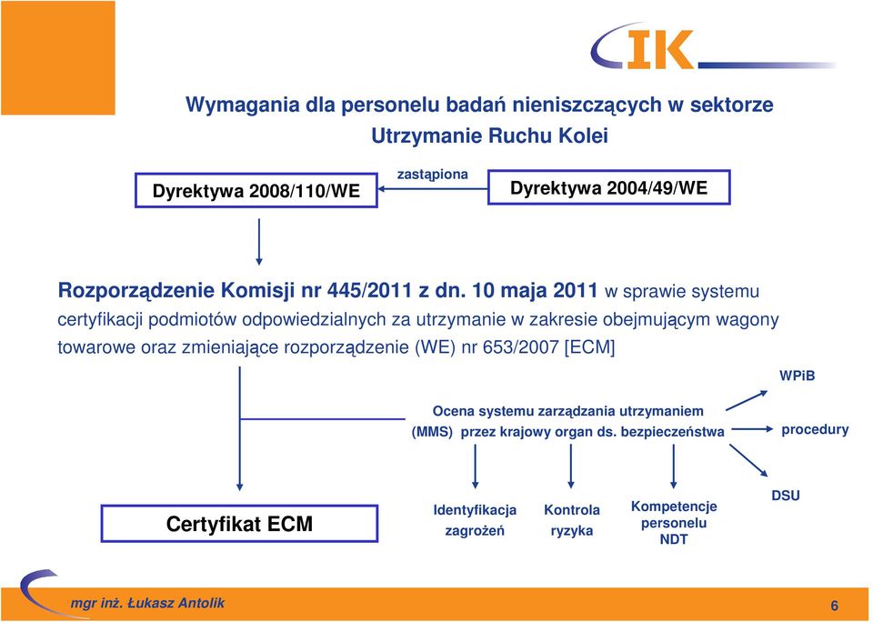 10 maja 2011 w sprawie systemu certyfikacji podmiotów odpowiedzialnych za utrzymanie w zakresie obejmującym wagony towarowe oraz