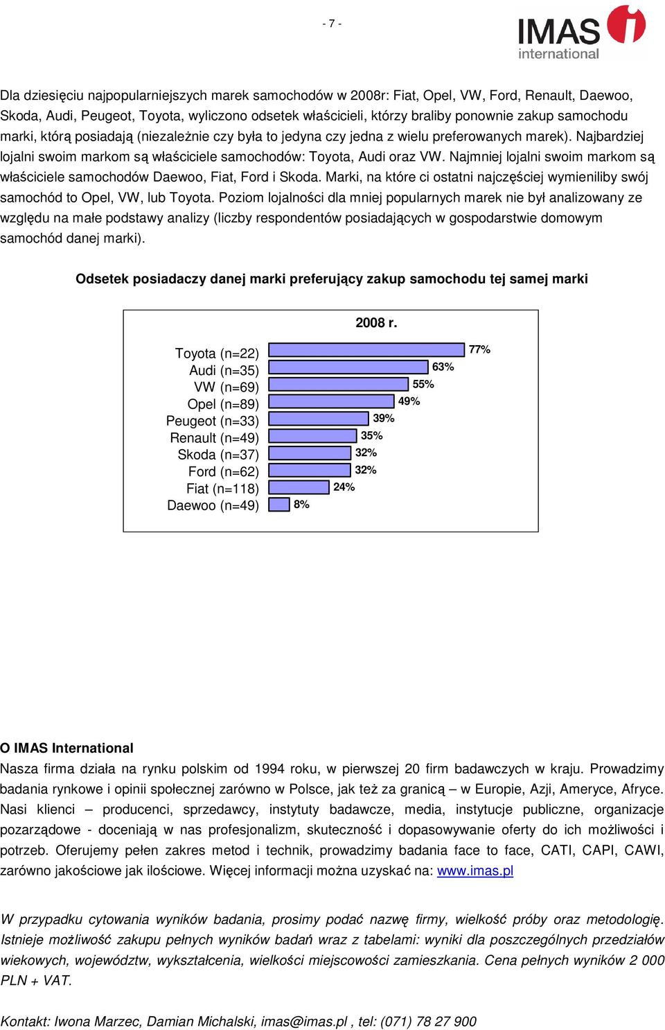 Najmniej lojalni swoim markom są właściciele samochodów Daewoo, Fiat, Ford i Skoda. Marki, na które ci ostatni najczęściej wymieniliby swój samochód to Opel, VW, lub Toyota.