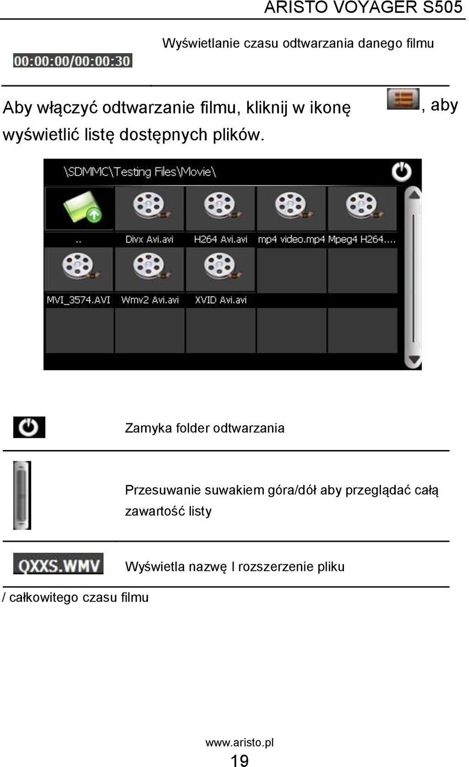 , aby Zamyka folder odtwarzania Przesuwanie suwakiem góra/dół aby